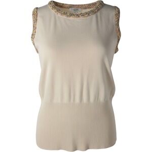 Juliana Collezione Silk Blend Knit Tank Top Ivory Multi Boucle Trim XS